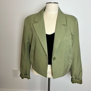 7 For All Mankind Women's One Button Cropped Blazer Light Green